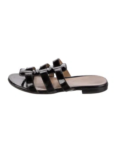 Pre-owned Tory Burch Patent Leather Slides In Silver