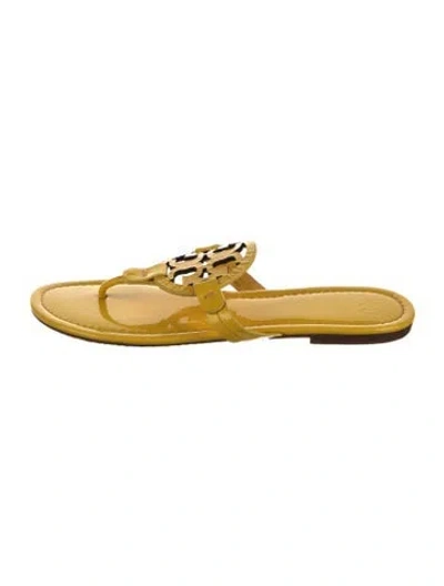 Pre-owned Tory Burch Patent Leather Slides In Yellow