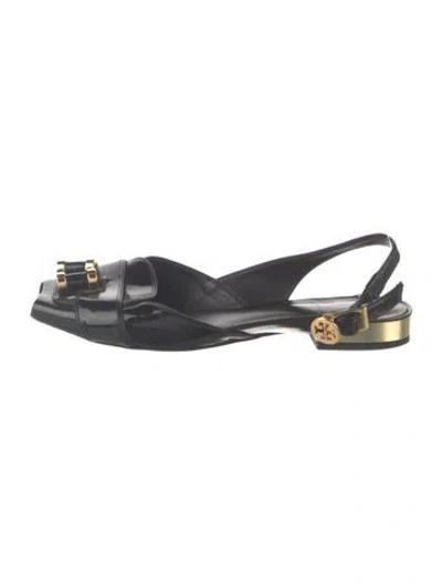 Pre-owned Tory Burch Patent Leather Slingback Flats In Blue
