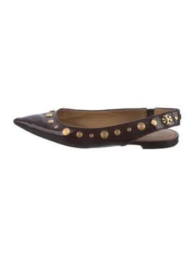 Pre-owned Tory Burch Patent Leather Slingback Flats In Brown