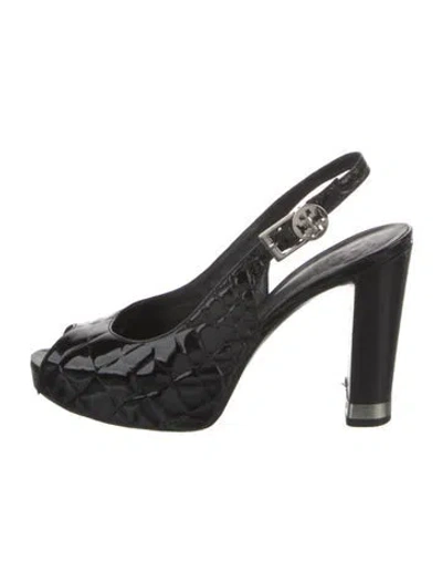 Pre-owned Tory Burch Patent Leather Slingback Pumps In Black
