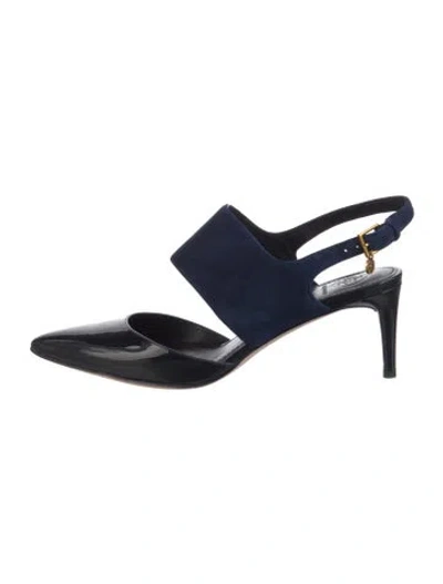 Pre-owned Tory Burch Patent Leather Slingback Pumps In Black