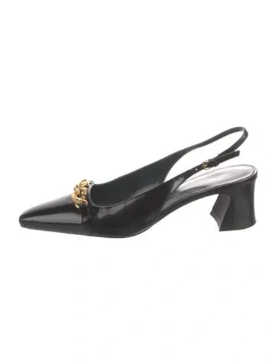 Pre-owned Tory Burch Patent Leather Slingback Pumps In Black