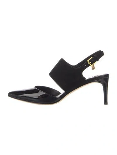 Pre-owned Tory Burch Patent Leather Slingback Pumps In Blue