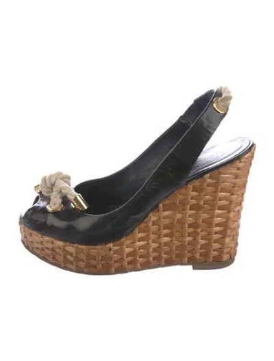 Pre-owned Tory Burch Patent Leather Slingback Pumps In Blue