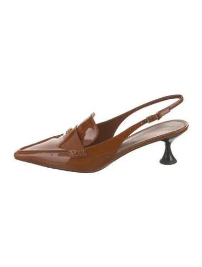 Pre-owned Tory Burch Patent Leather Slingback Pumps In Brown