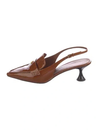 Pre-owned Tory Burch Patent Leather Slingback Pumps In Brown
