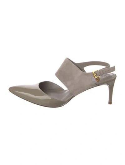 Pre-owned Tory Burch Patent Leather Slingback Pumps In Neutral