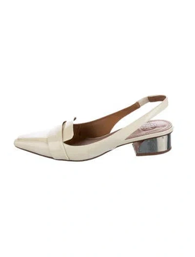 Pre-owned Tory Burch Patent Leather Slingback Pumps In White