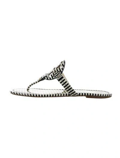 Pre-owned Tory Burch Patent Leather Striped Slides In Multi