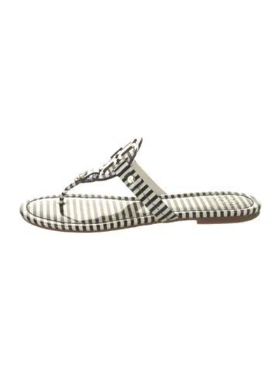 Pre-owned Tory Burch Patent Leather Striped Slides In White