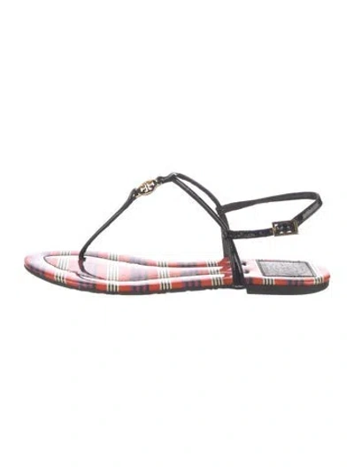 Pre-owned Tory Burch Patent Leather Striped T-strap Sandals In Multi
