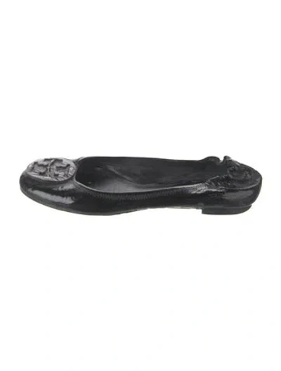 Pre-owned Tory Burch Patent Leather Studded Accents Ballet Flats In Black