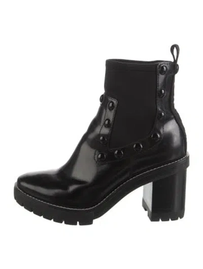 Pre-owned Tory Burch Patent Leather Studded Accents Moto Boots In Black