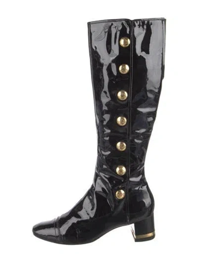 Pre-owned Tory Burch Patent Leather Studded Accents Riding Boots In Black