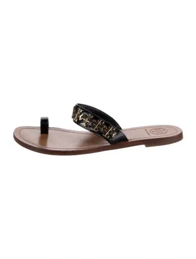 Pre-owned Tory Burch Patent Leather Studded Accents Slides In Black