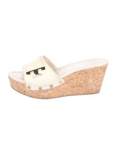 Pre-owned Tory Burch Patent Leather Studded Accents Slides In Yellow