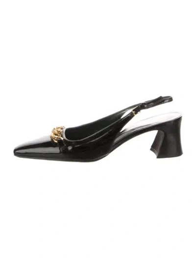Pre-owned Tory Burch Patent Leather Studded Accents Slingback Flats In Black