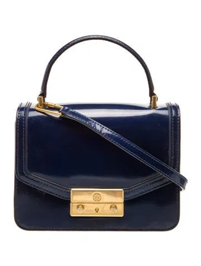 Pre-owned Tory Burch Patent Leather Top Handle Bag In Blue
