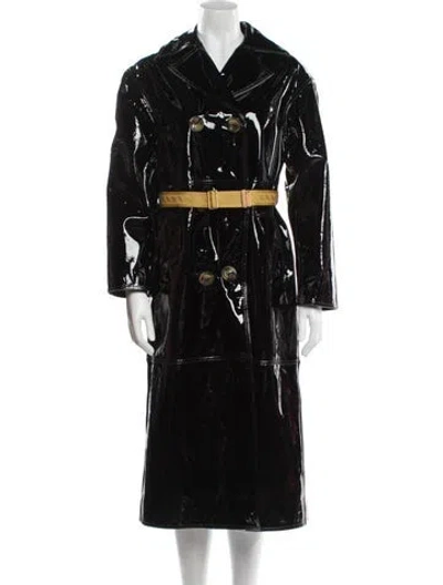 Pre-owned Tory Burch Patent Leather Trench Coat In Black