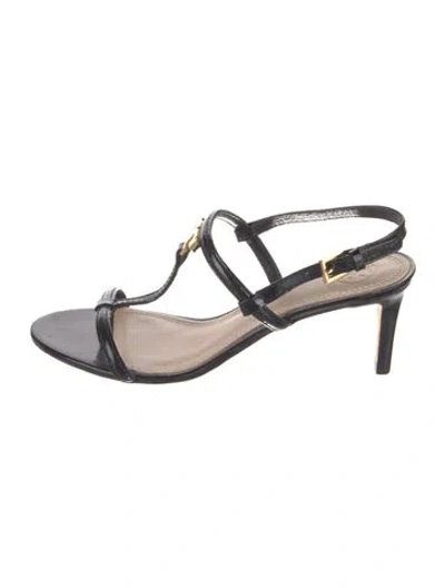 Pre-owned Tory Burch Patent Leather T-strap Pumps In Black