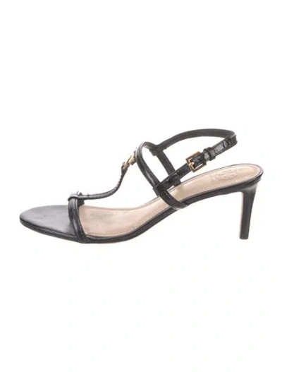Pre-owned Tory Burch Patent Leather T-strap Sandals In Black