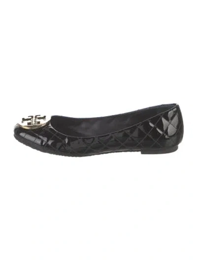 Pre-owned Tory Burch Patent Leather Tweed Pattern Ballet Flats In Black