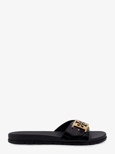 Tory Burch Patent Synthetic Leather Buckle Slide In Black