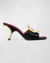 Tory Burch Patos Mismatched Heel Sandal In Perfect Black  Tory Red  Tory Red