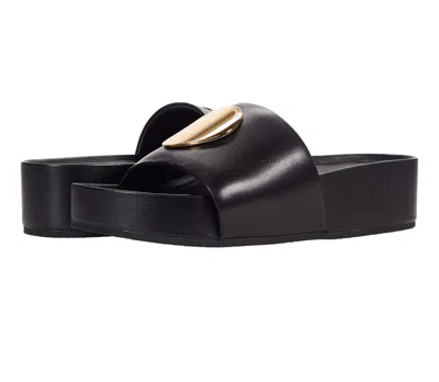 Pre-owned Tory Burch Patos Disk Leather Slides Black Us 8.5 Authentic
