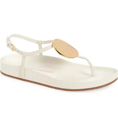 Pre-owned Tory Burch Patos Disk Thong Cloud Leather Sandal Ivory Us 9 Authentic In White