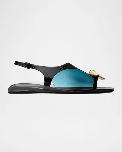 Tory Burch Patos Leather Pressed Coin Slingback Sandals In Nero