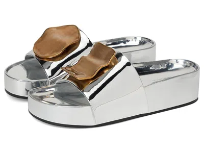 Tory Burch Patos Mismatch Hammered Slide In Silver