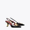 Tory Burch Patos Mismatched Slingback Heel In Perfect Black/gold