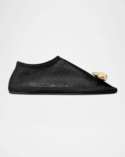 Tory Burch Patos Ornament Mesh Ballerina Flats In Black/gold