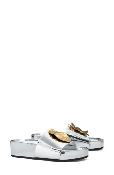 Tory Burch Patos Mismatched Slide In Argento