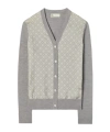 Tory Burch Merino Wool-silk Panel Cardigan In Gray