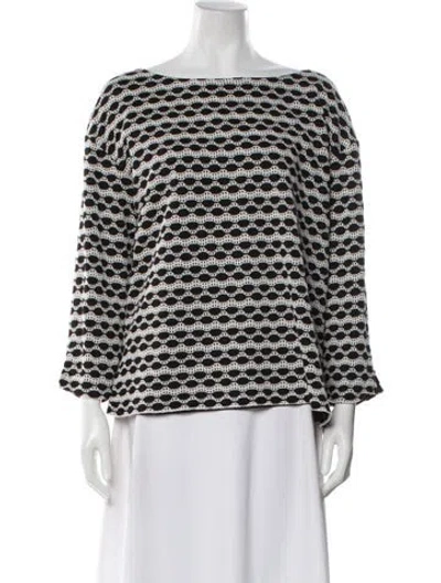 Pre-owned Tory Burch Patterned Bateau Neckline Top In Black