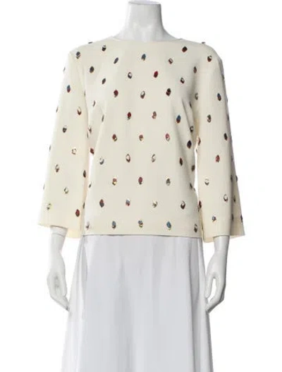 Pre-owned Tory Burch Patterned Bateau Neckline Top In Neutral
