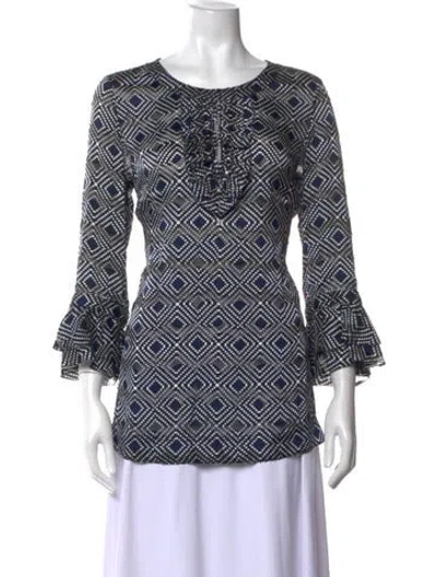 Pre-owned Tory Burch Patterned Crew Neck Blouse In Blue