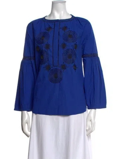 Pre-owned Tory Burch Patterned Crew Neck Blouse In Blue