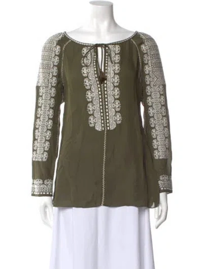 Pre-owned Tory Burch Patterned Crew Neck Blouse In Green
