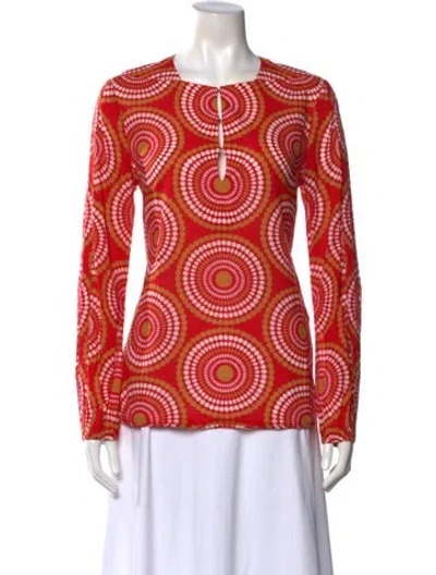 Pre-owned Tory Burch Patterned Crew Neck Blouse In Red