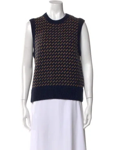 Pre-owned Tory Burch Patterned Crew Neck Sweater W/ Tags In Blue