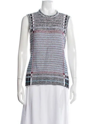 Pre-owned Tory Burch Patterned Crew Neck Sweater In White