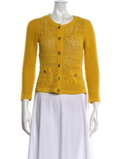 Pre-owned Tory Burch Patterned Crew Neck Sweater In Yellow