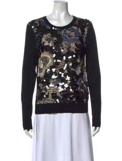 Pre-owned Tory Burch Patterned Crew Neck Sweatshirt In Black