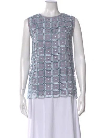 Pre-owned Tory Burch Patterned Crew Neck Top In Blue