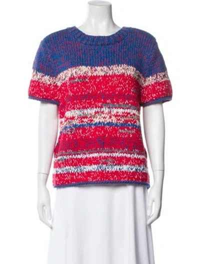 Pre-owned Tory Burch Patterned Crew Neck Top In Blue