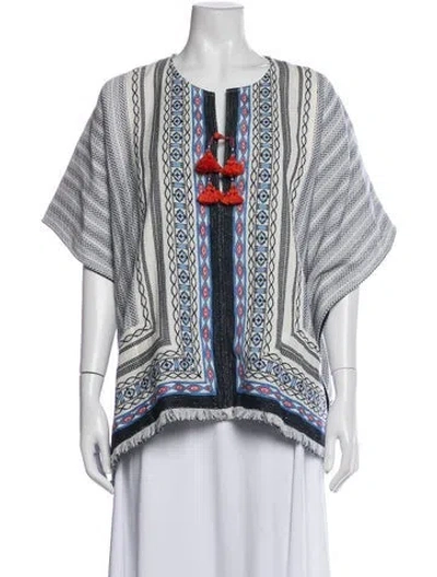 Pre-owned Tory Burch Patterned Crew Neck Top In Blue
